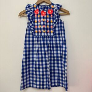 Crewcuts Girls Dress White and Blue Gingham Floral Appliqué Size 10